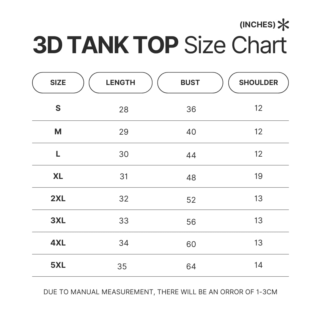 3D Tank Top Size Chart - Lorna Shore Store