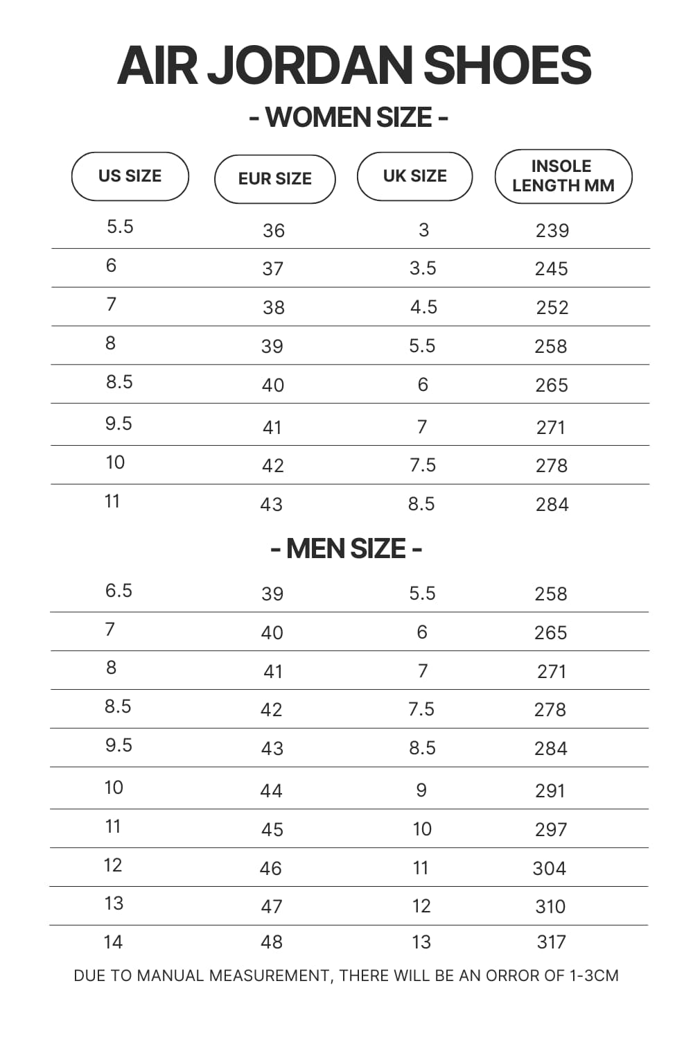 Air Jordan Shoes Size Chart - Lorna Shore Store