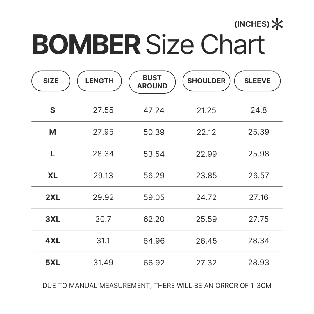Bomber Size Chart - Lorna Shore Store