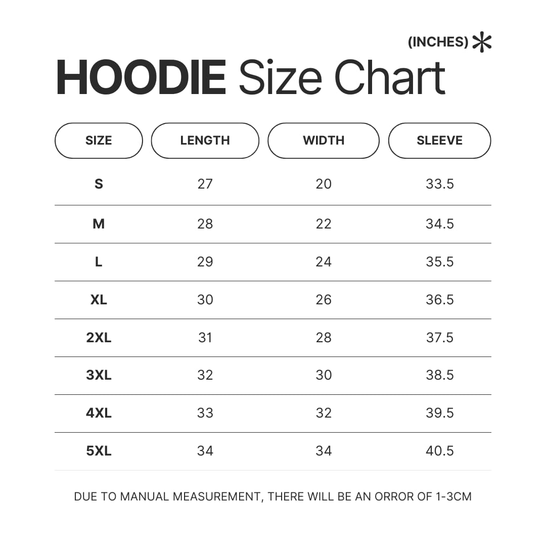 Hoodie Size Chart - Lorna Shore Store