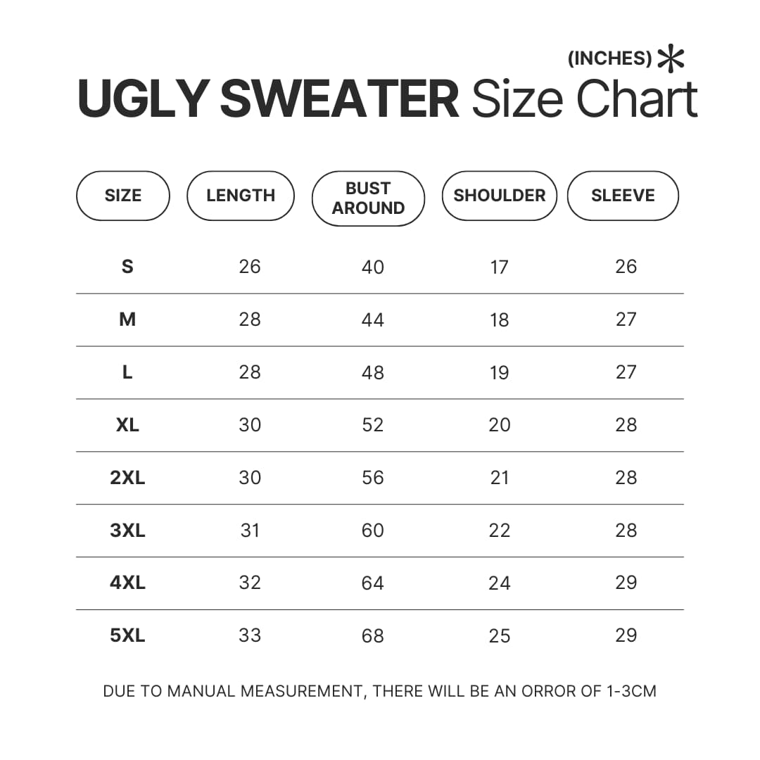 Ugly Sweater Size Chart 1 - Lorna Shore Store