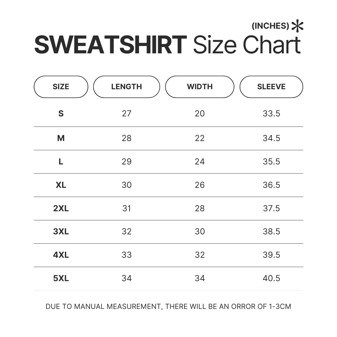 Sweatshirt Size Chart - Lorna Shore Store