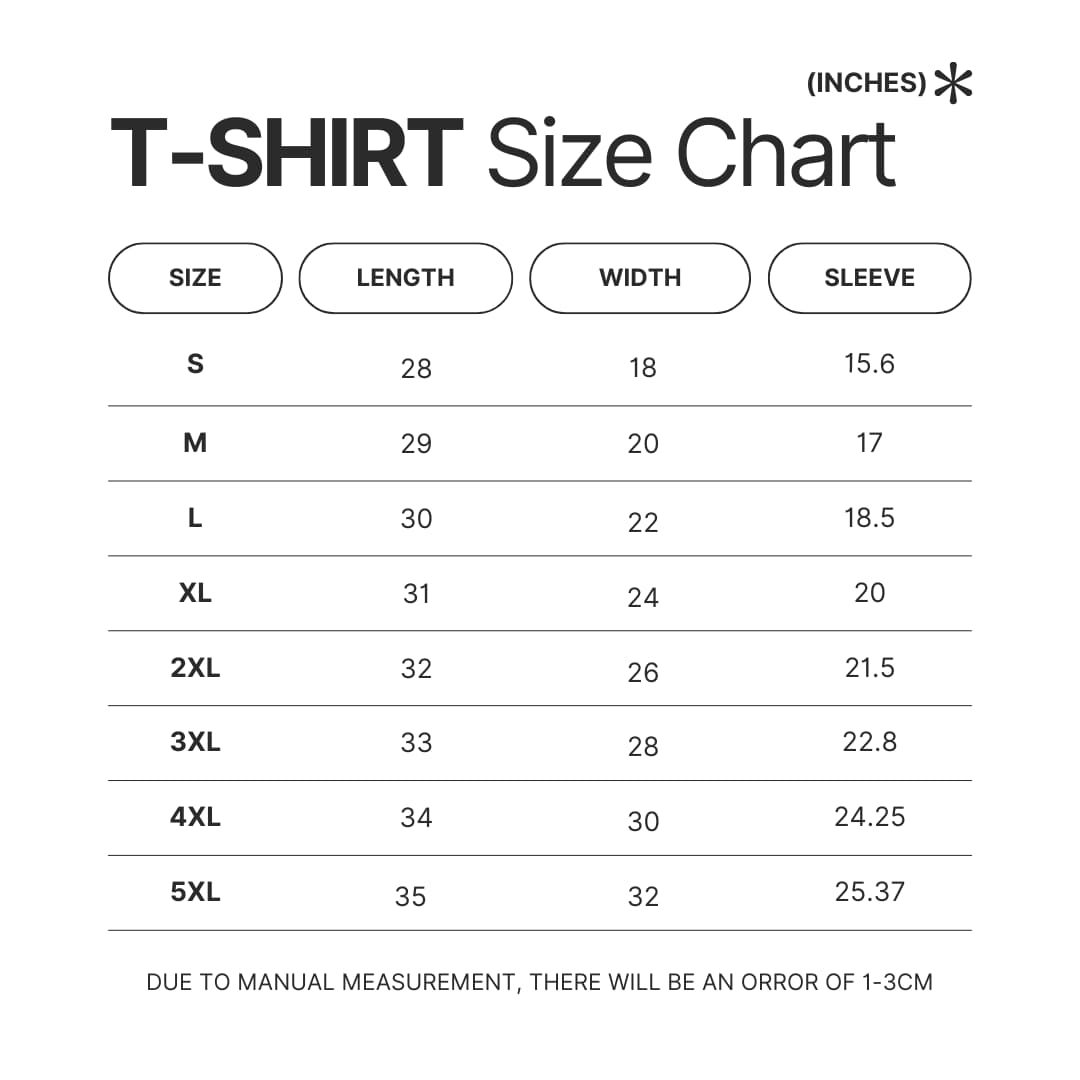 T shirt Size Chart - Lorna Shore Store
